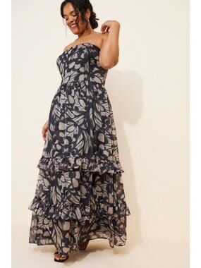 Hutch Strapless Floral Maxi Dress Elegant Whimsical Formal Feminine Womens 1X